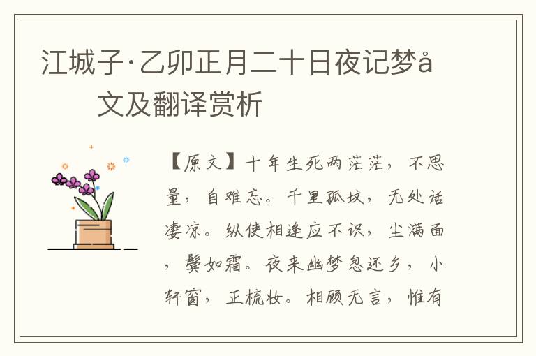 江城子·乙卯正月二十日夜记梦原文及翻译赏析