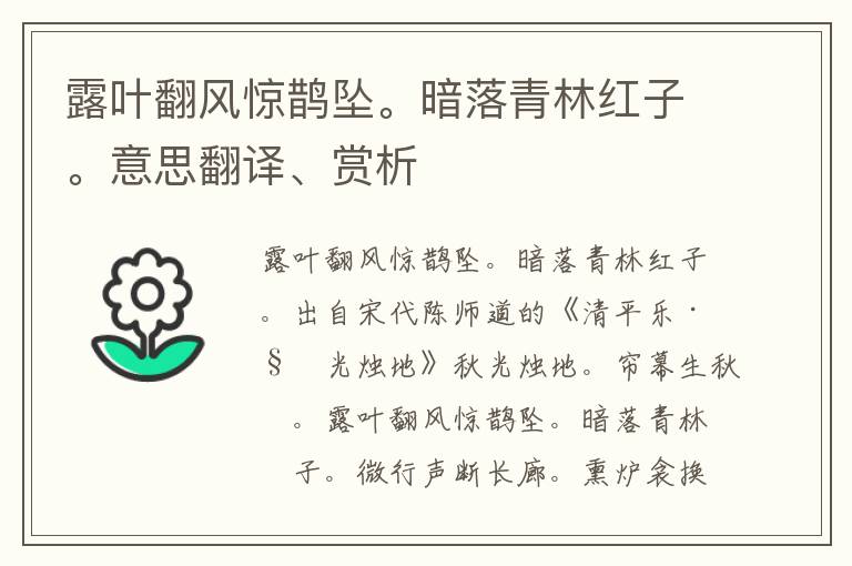 露叶翻风惊鹊坠。暗落青林红子。意思翻译、赏析