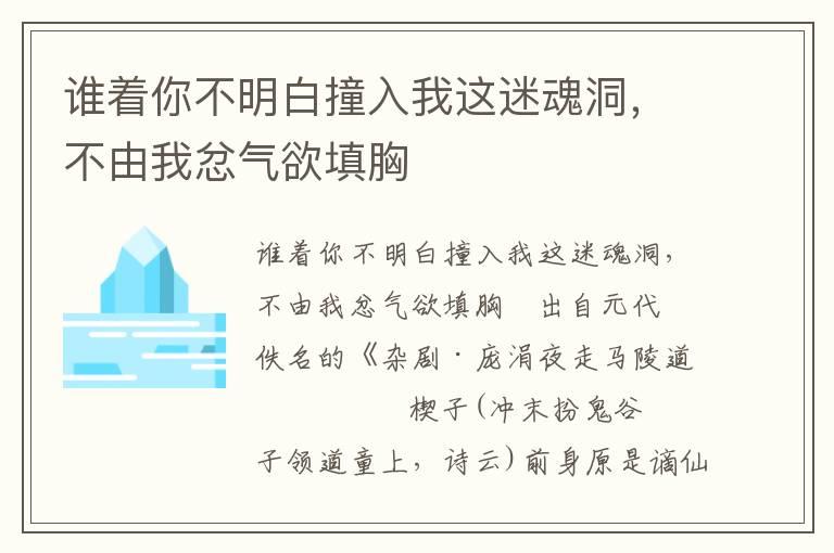 谁着你不明白撞入我这迷魂洞，不由我忿气欲填胸