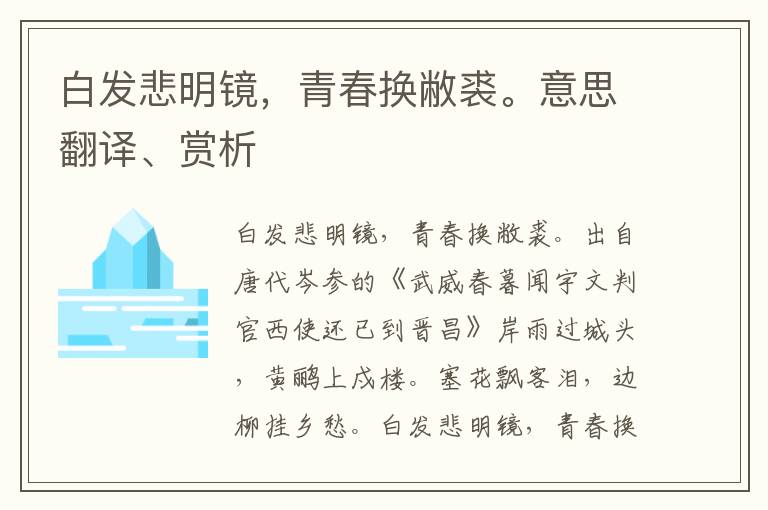 白发悲明镜，青春换敝裘。意思翻译、赏析