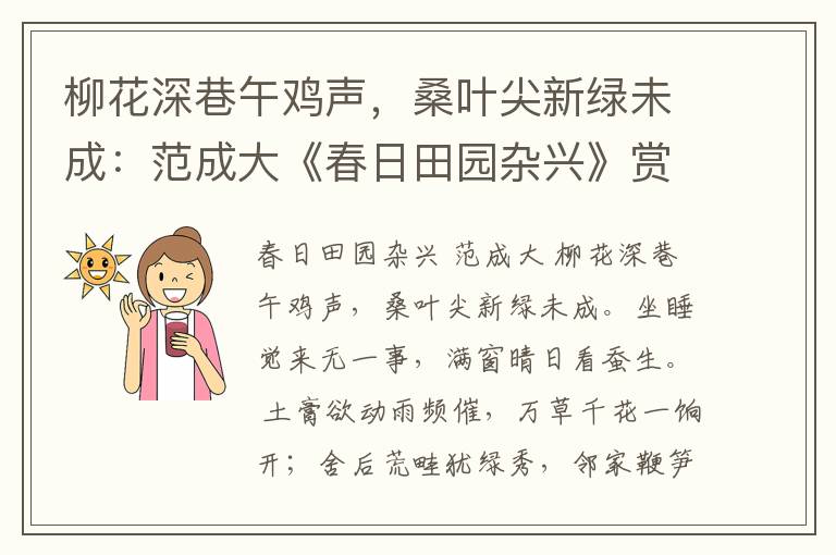 柳花深巷午鸡声，桑叶尖新绿未成：范成大《春日田园杂兴》赏析