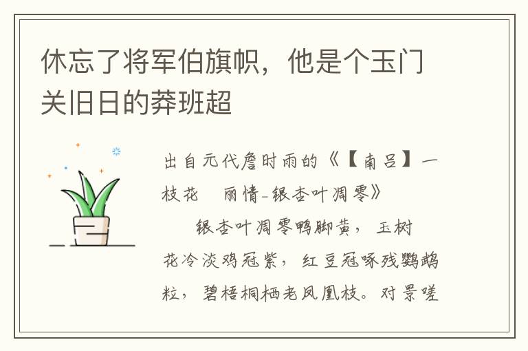 休忘了将军伯旗帜，他是个玉门关旧日的莽班超