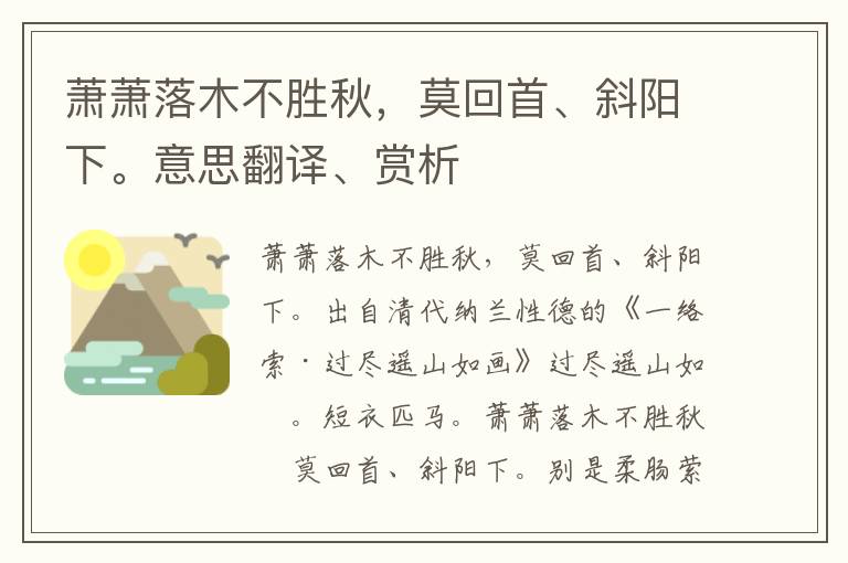 萧萧落木不胜秋，莫回首、斜阳下。意思翻译、赏析