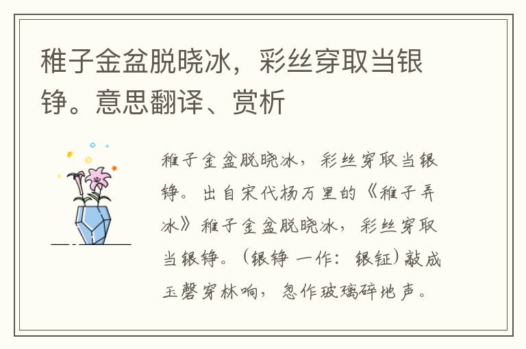 稚子金盆脱晓冰，彩丝穿取当银铮。意思翻译、赏析