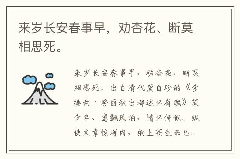 来岁长安春事早，劝杏花、断莫相思死。