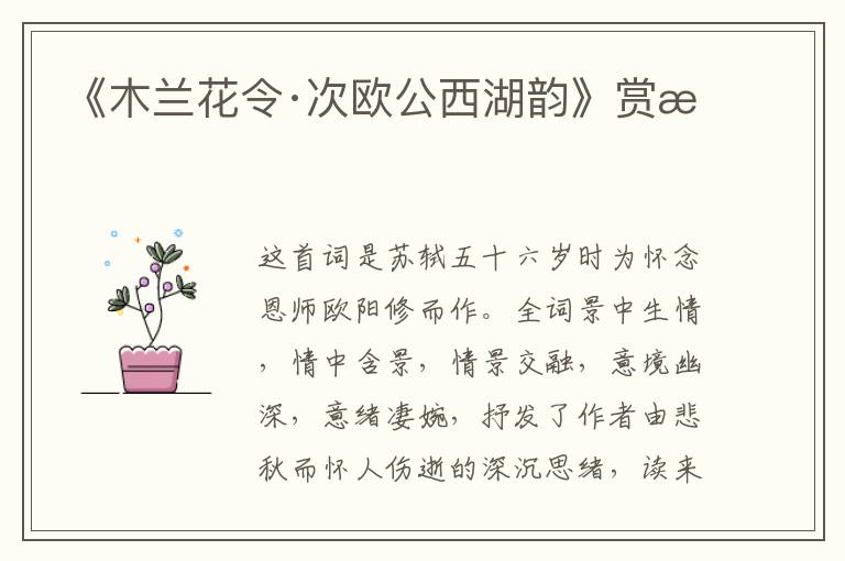 《木兰花令·次欧公西湖韵》赏析