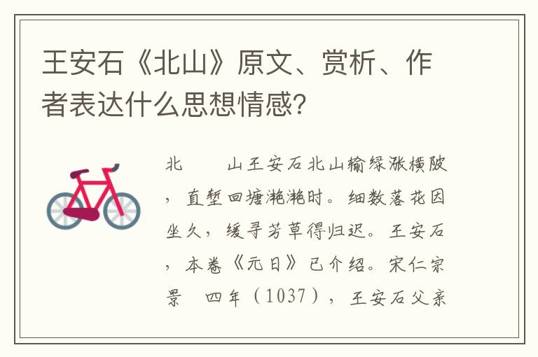 王安石《北山》原文、赏析、作者表达什么思想情感？