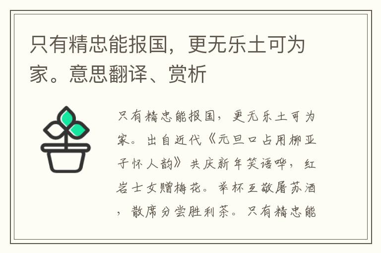 只有精忠能报国，更无乐土可为家。意思翻译、赏析