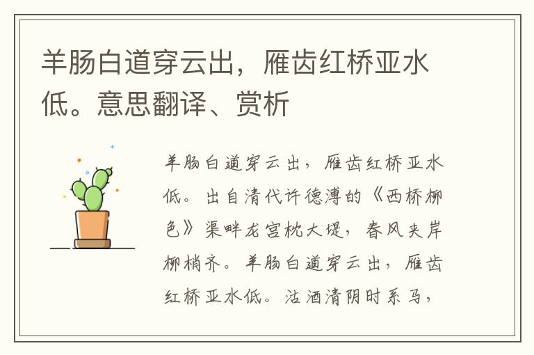 羊肠白道穿云出，雁齿红桥亚水低。意思翻译、赏析