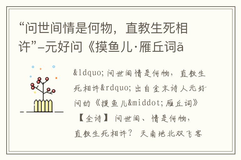 “问世间情是何物，直教生死相许”-元好问《摸鱼儿·雁丘词》