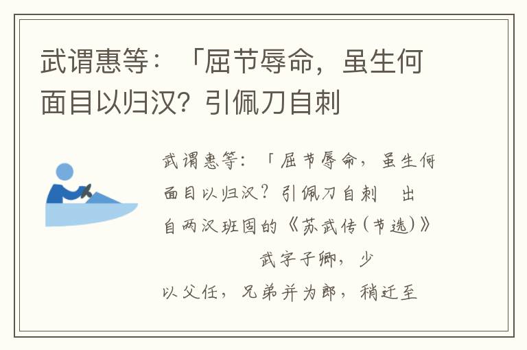 武谓惠等：「屈节辱命，虽生何面目以归汉？引佩刀自刺