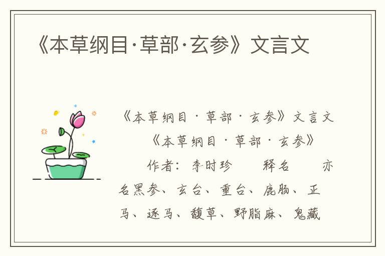 《本草纲目·草部·玄参》文言文