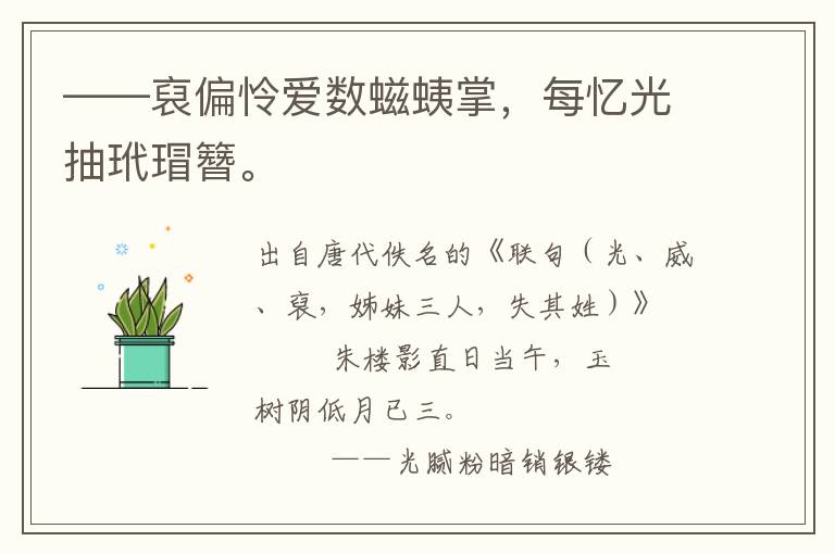 ——裒偏怜爱数螆蛦掌，每忆光抽玳瑁簪。