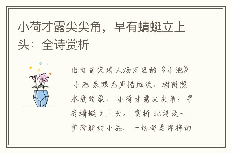 小荷才露尖尖角，早有蜻蜓立上头：全诗赏析