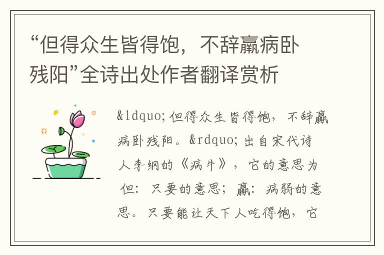 “但得众生皆得饱，不辞羸病卧残阳”全诗出处作者翻译赏析