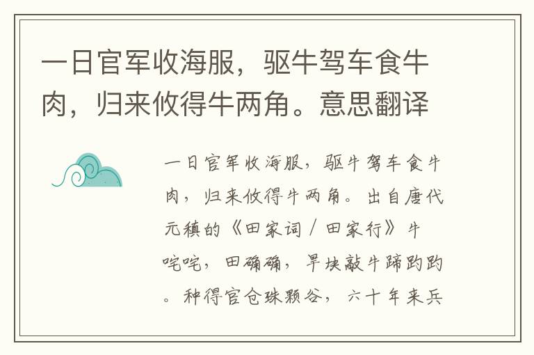 一日官军收海服，驱牛驾车食牛肉，归来攸得牛两角。意思翻译、赏析