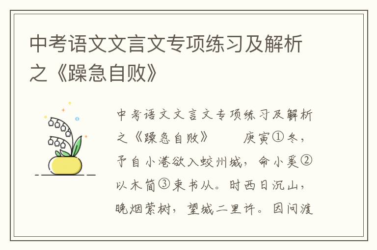 中考语文文言文专项练习及解析之《躁急自败》