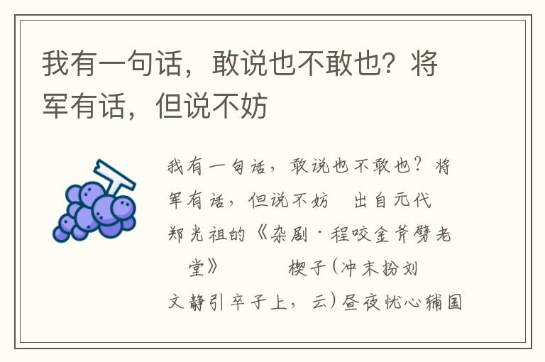 我有一句话，敢说也不敢也？将军有话，但说不妨