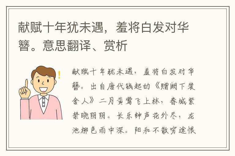 献赋十年犹未遇，羞将白发对华簪。意思翻译、赏析