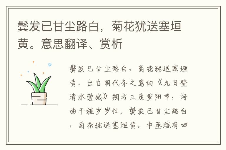 鬓发已甘尘路白，菊花犹送塞垣黄。意思翻译、赏析