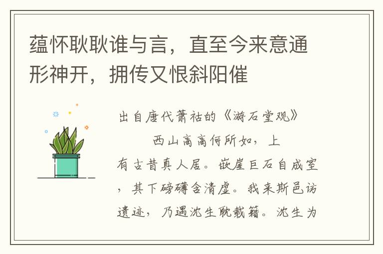 蕴怀耿耿谁与言，直至今来意通形神开，拥传又恨斜阳催