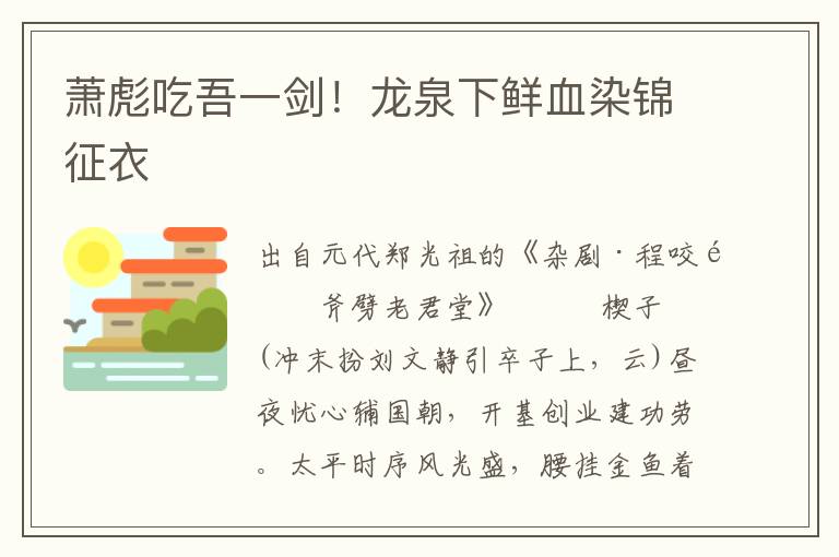 萧彪吃吾一剑！龙泉下鲜血染锦征衣