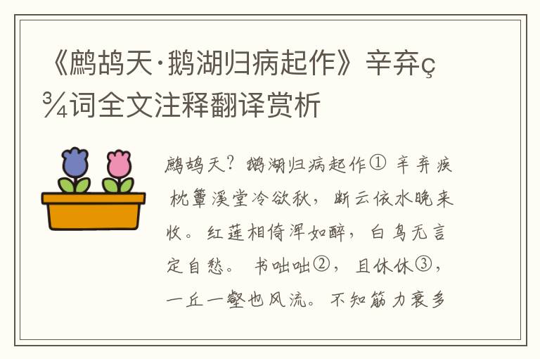 《鹧鸪天·鹅湖归病起作》辛弃疾词全文注释翻译赏析