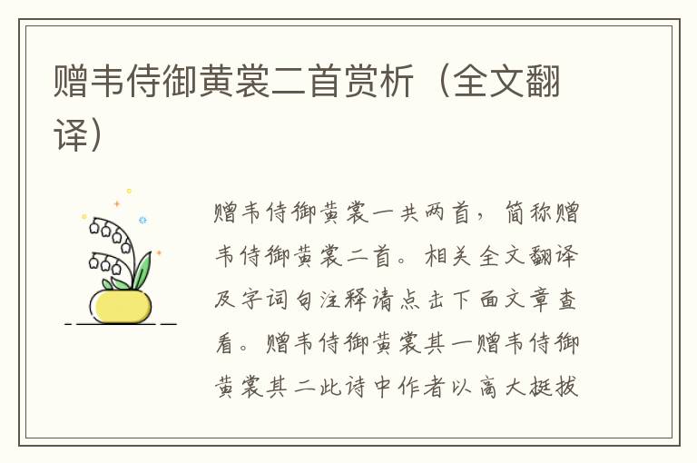 赠韦侍御黄裳二首赏析（全文翻译）