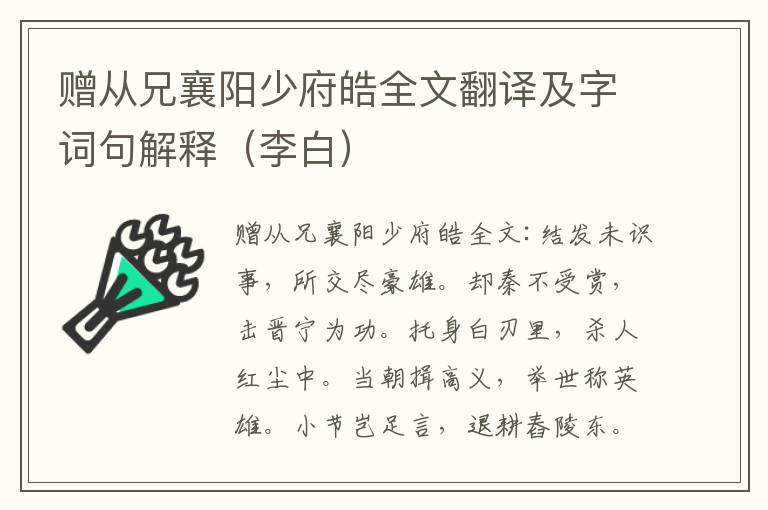 赠从兄襄阳少府皓全文翻译及字词句解释（李白）