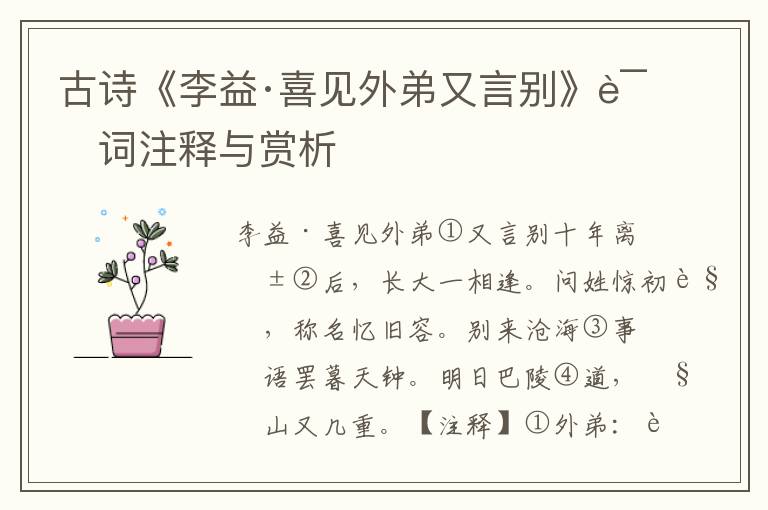 古诗《李益·喜见外弟又言别》诗词注释与赏析