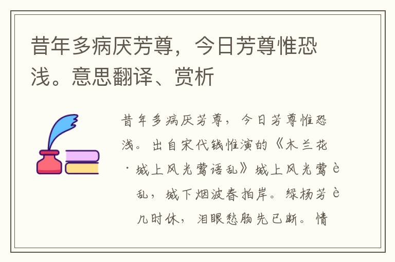 昔年多病厌芳尊，今日芳尊惟恐浅。意思翻译、赏析