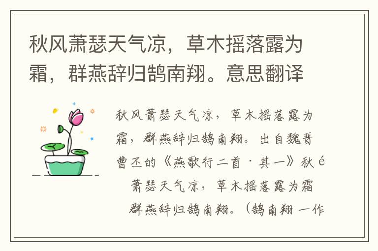 秋风萧瑟天气凉，草木摇落露为霜，群燕辞归鹄南翔。意思翻译、赏析