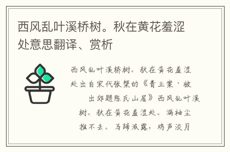 西风乱叶溪桥树。秋在黄花羞涩处意思翻译、赏析