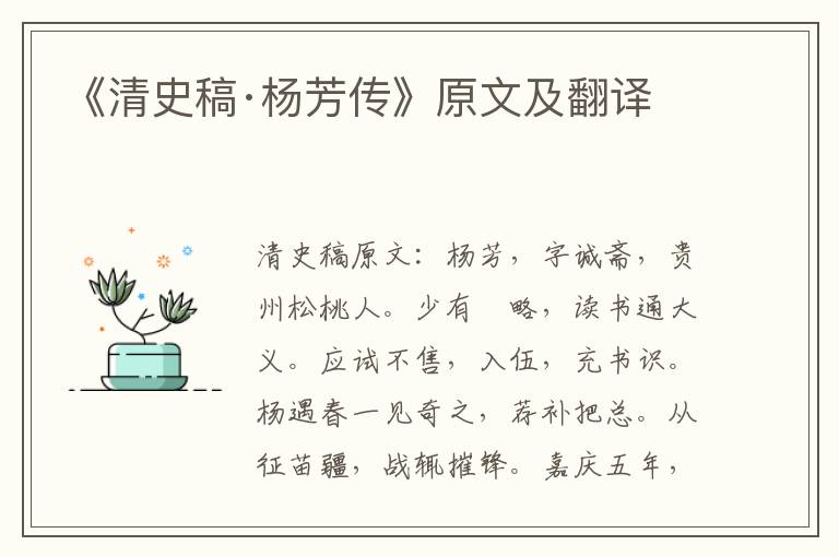 《清史稿·杨芳传》原文及翻译