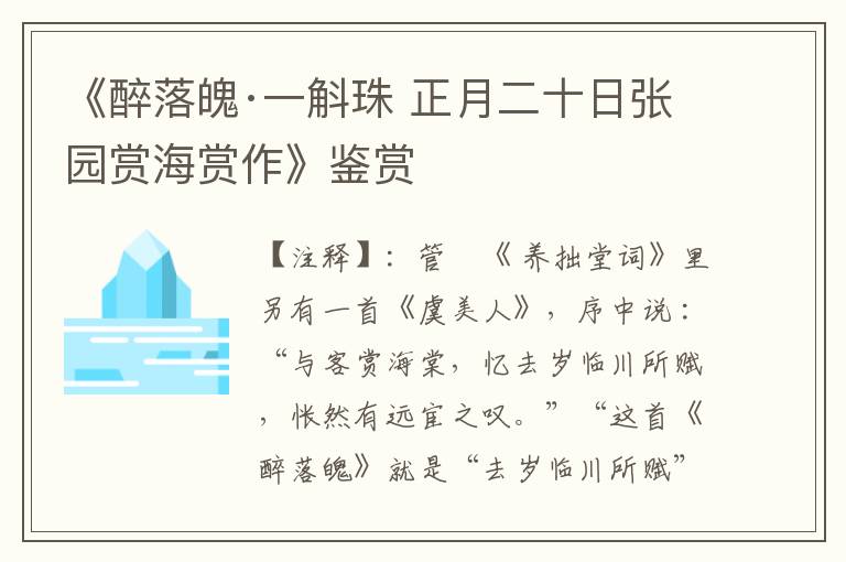 《醉落魄·一斛珠 正月二十日张园赏海赏作》鉴赏