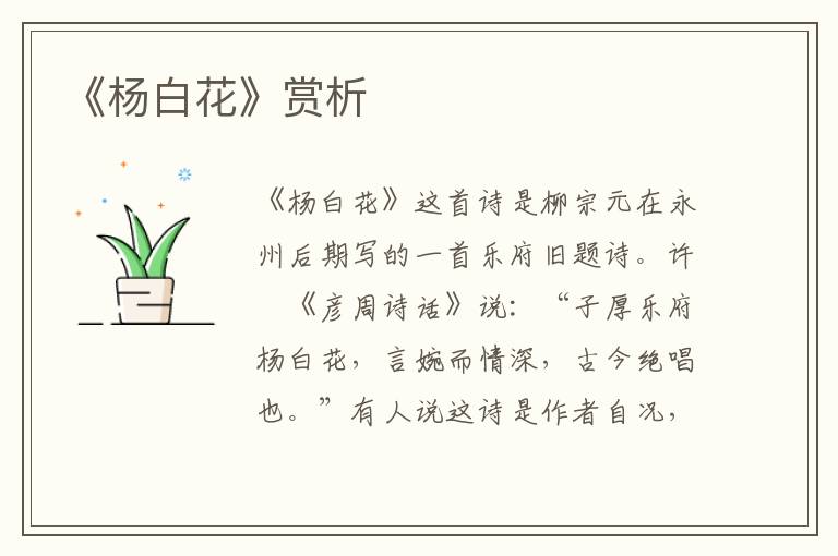 《杨白花》赏析