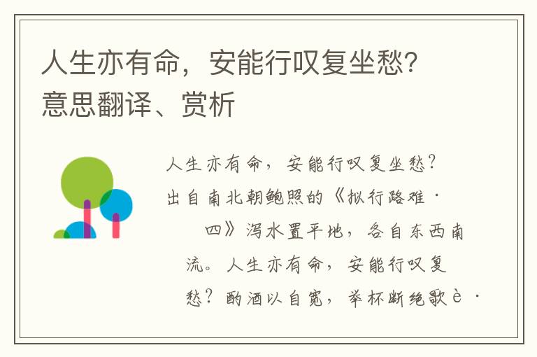 人生亦有命，安能行叹复坐愁？意思翻译、赏析