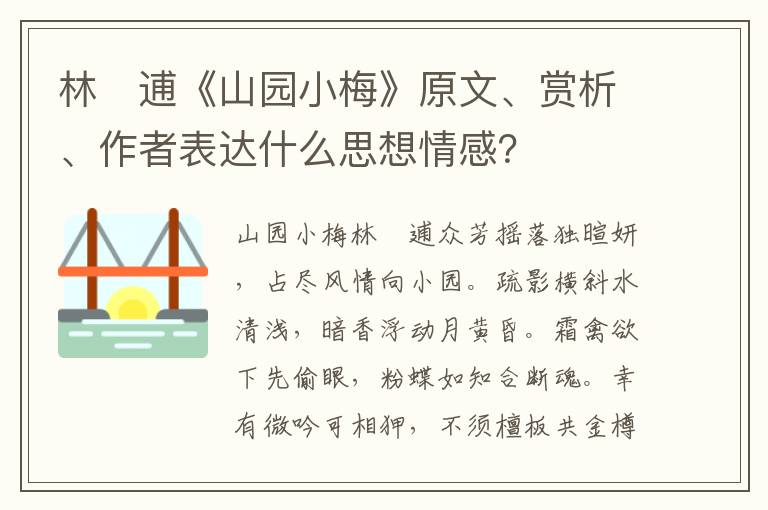 林　逋《山园小梅》原文、赏析、作者表达什么思想情感？