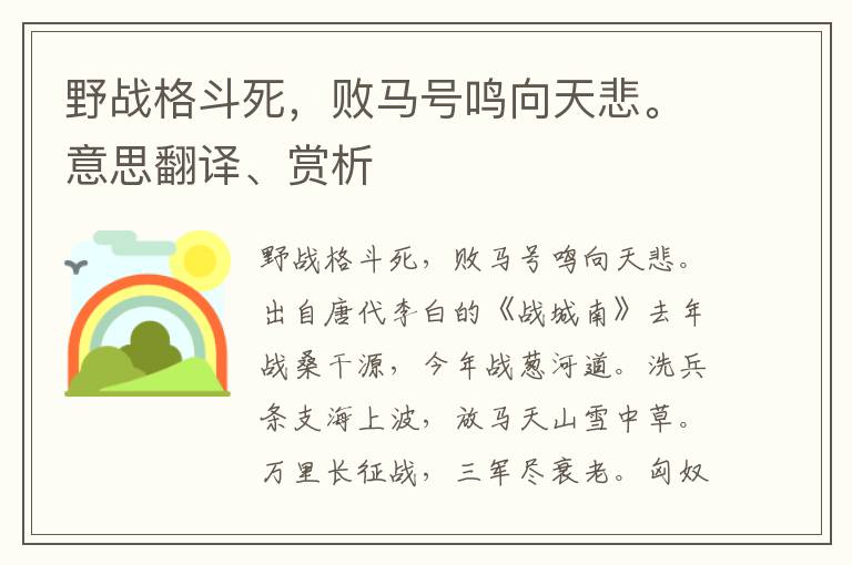 野战格斗死，败马号鸣向天悲。意思翻译、赏析