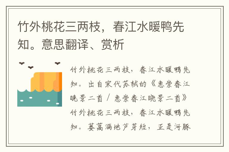 竹外桃花三两枝，春江水暖鸭先知。意思翻译、赏析