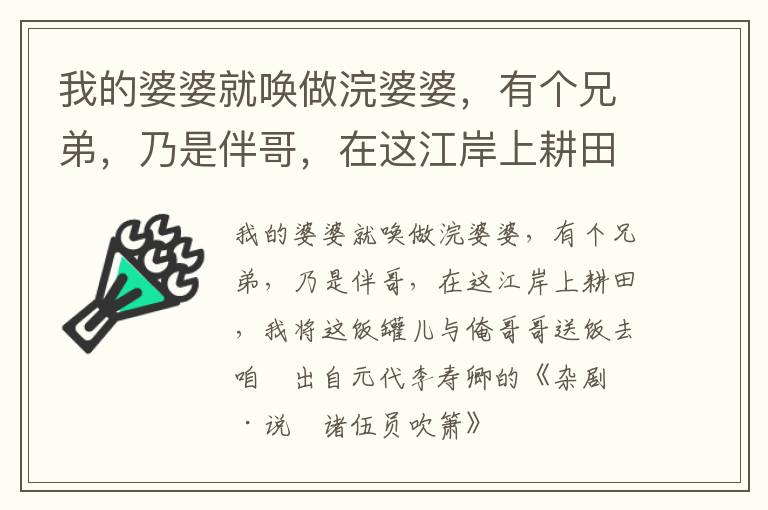 我的婆婆就唤做浣婆婆，有个兄弟，乃是伴哥，在这江岸上耕田，我将这饭罐儿与俺哥哥送饭去咱