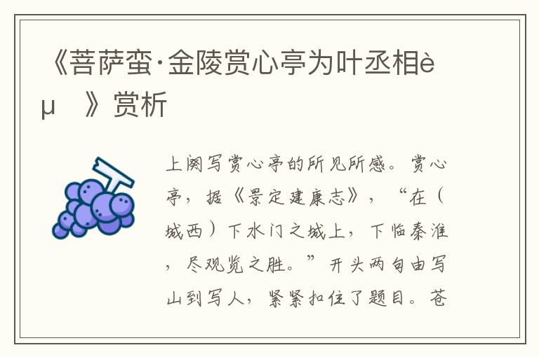 《菩萨蛮·金陵赏心亭为叶丞相赋》赏析