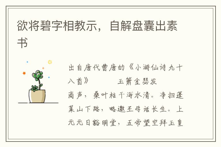 欲将碧字相教示，自解盘囊出素书