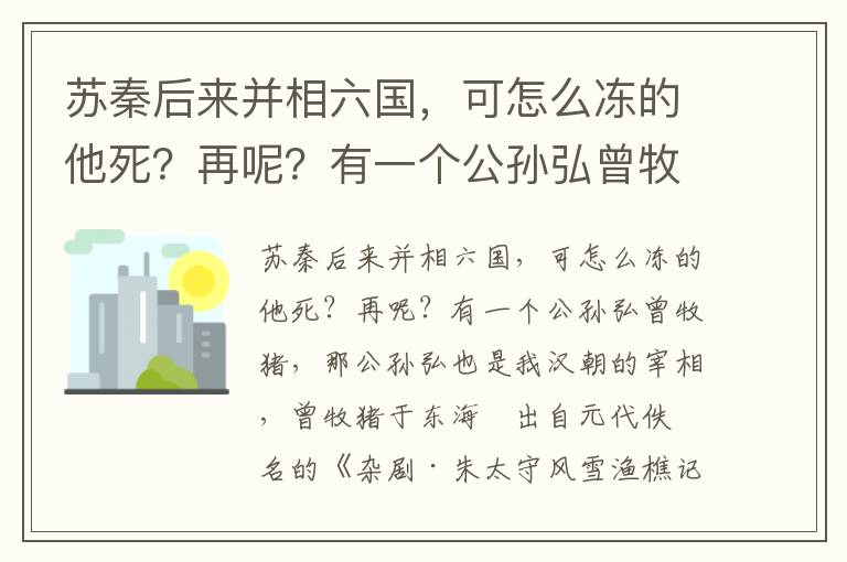 苏秦后来并相六国，可怎么冻的他死？再呢？有一个公孙弘曾牧猪，那公孙弘也是我汉朝的宰相，曾牧猪于东海