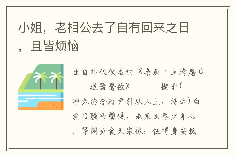 小姐，老相公去了自有回来之日，且皆烦恼