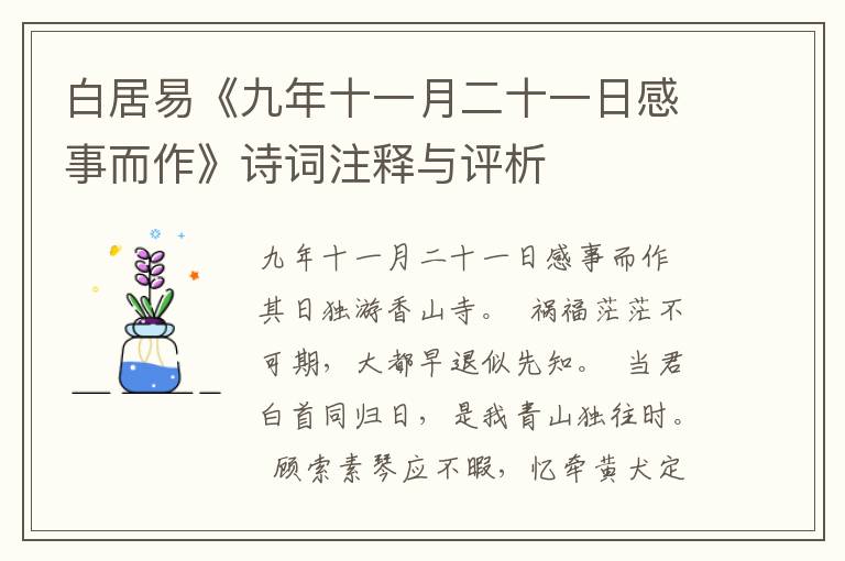 白居易《九年十一月二十一日感事而作》诗词注释与评析