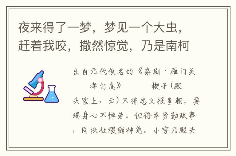 夜来得了一梦，梦见一个大虫，赶着我咬，撒然惊觉，乃是南柯一梦，未知主何吉凶