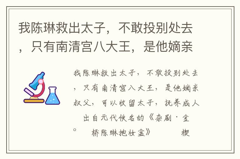 我陈琳救出太子，不敢投别处去，只有南清宫八大王，是他嫡亲叔父，可以收留太子，抚养成人