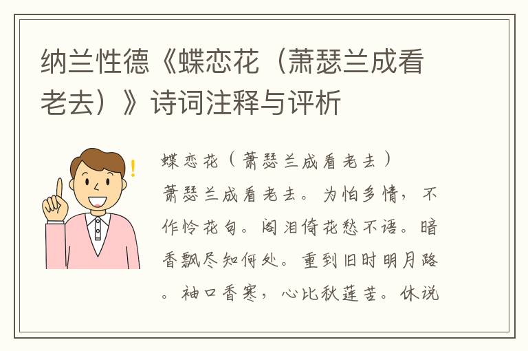 纳兰性德《蝶恋花（萧瑟兰成看老去）》诗词注释与评析