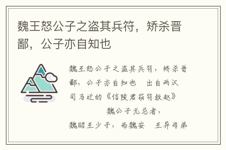 魏王怒公子之盗其兵符，矫杀晋鄙，公子亦自知也